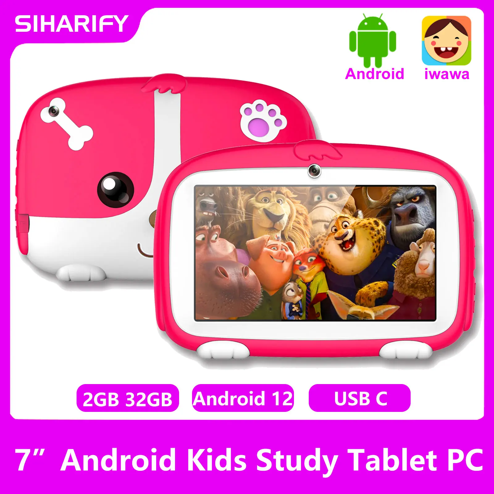 

7inch Kids Quad CoresTablets WiFi Android 12 1024*600 HD Ouad Core Dual Wifi 2GB 32GB Children Tablet for Kids Study with Holder