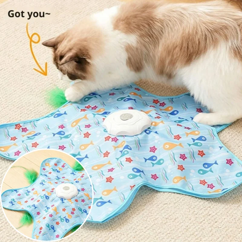 Electric Interactive Cat Toy With Mouse Squeaky Mat Automatic Moving Feather Cat Play Pad Hide And Seek Exercise Cat Teaser Toy