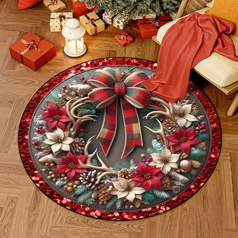 Christmas Round Carpet Cute Cartoon Home Decoration Carpets For Living Room Bedroom Area Rugs Christmas Tree Pattern Floor Mat