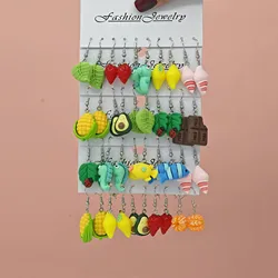 10/40pcs Fashionable earrings, personalized and fresh, simulated vegetable and fruit combination set, funny and fun earrings