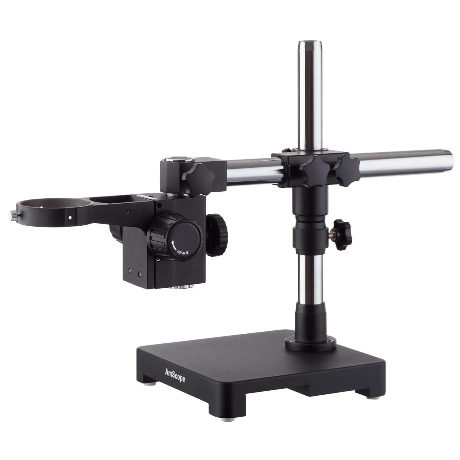 AmScope Single Arm Boom Stand for Stereo Microscopes - Steel Arm, Tube Mount, 76mm Focus Block