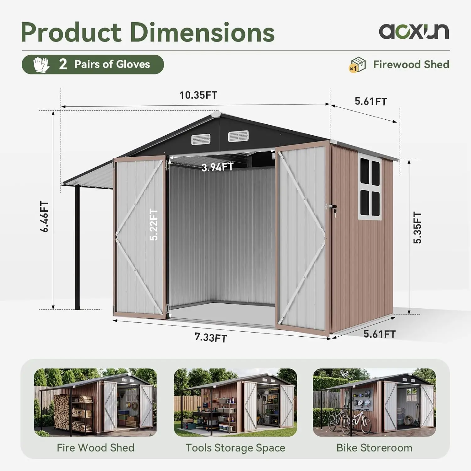 6x10FT Outdoor Storage Shed Lean to Sheds withGazebo,Firewood Storage, Customized