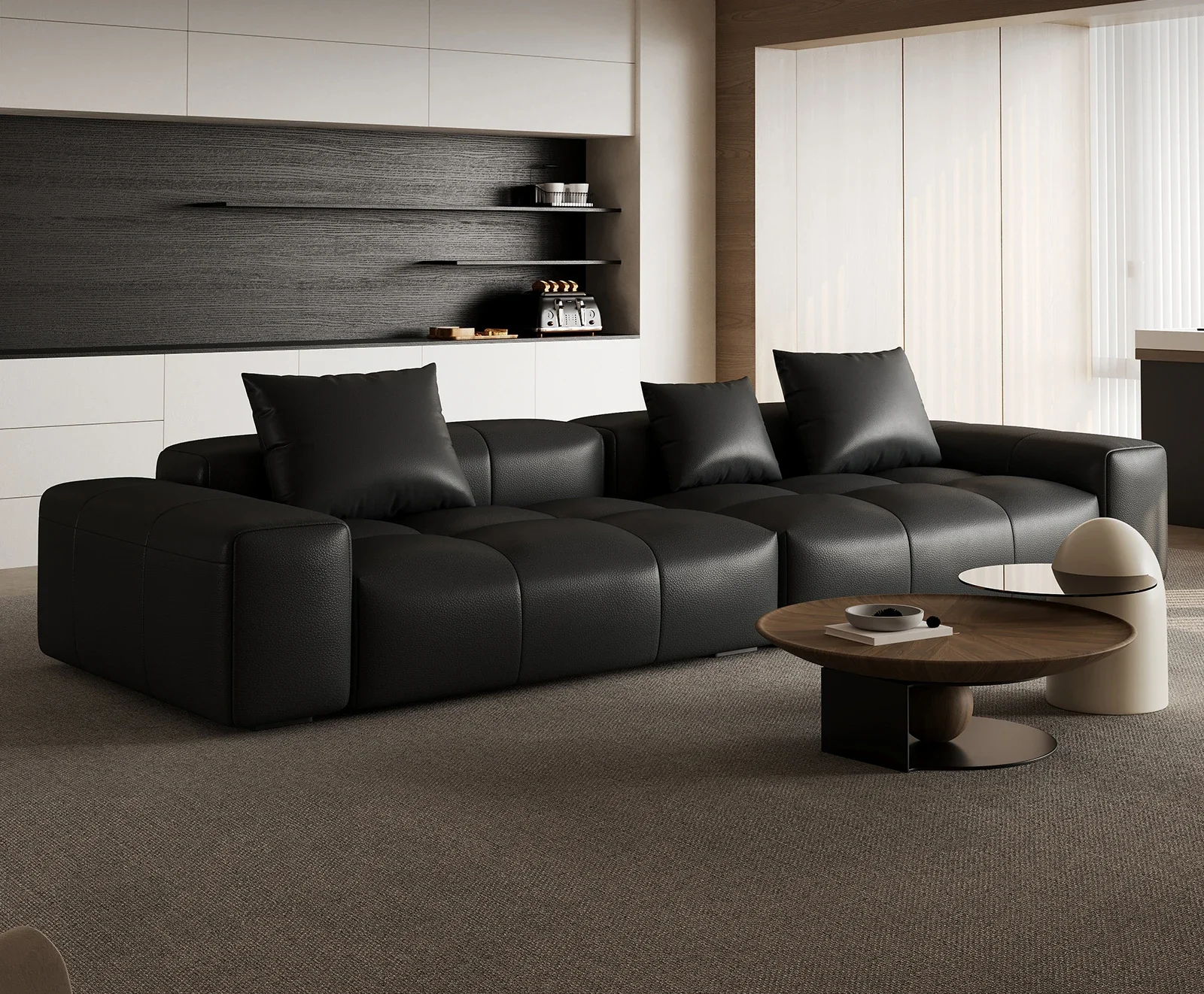 Italian minimalist pixel sofa module full leather villa large flat floor living room straight row