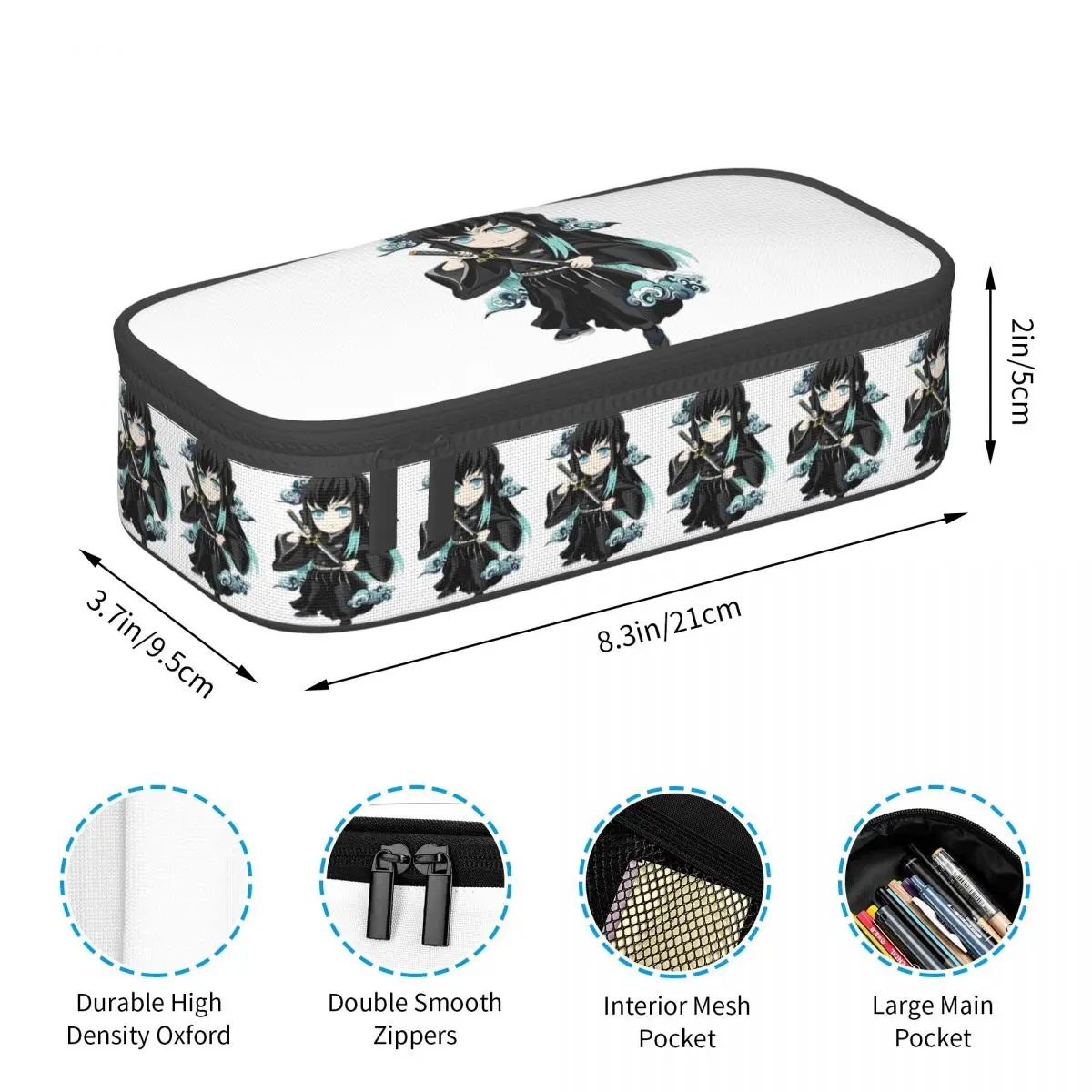 Chibi névoa pilar muichiro tokito lápis caso para studen escola caneta caixa saco de lápis artigos de papelaria caneta titular saco