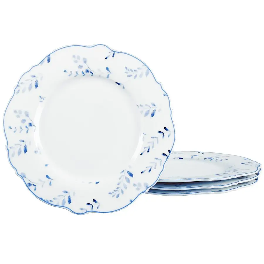 

Blue Leaves 8 Porcelain Dessert Plates Set White Ceramic Small Dinner Plates
