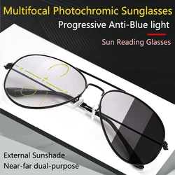 Transition Progressive Photochromic Sun Reading Glasses Men Multi-Focus Anti-Blue Light Driving Sun Reading Glasses Full frame