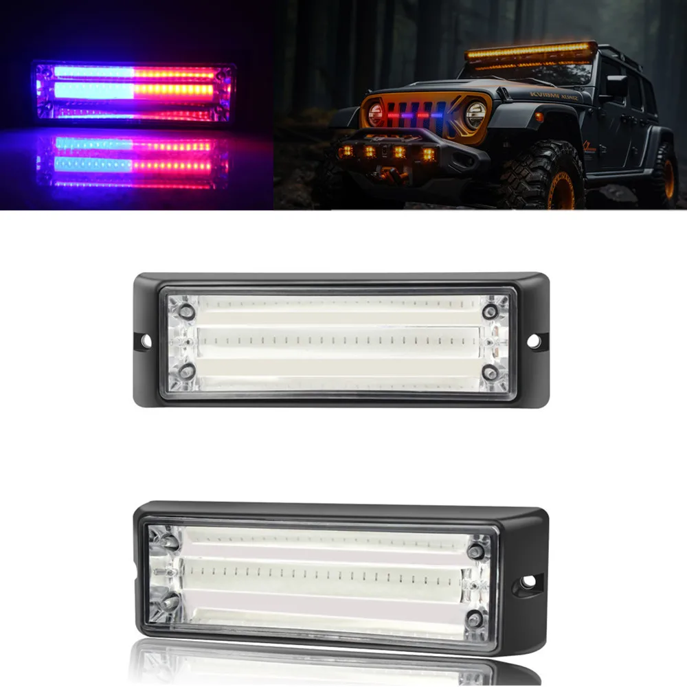 

2PCS COB Car Emergency Strobe Light Front Rear Grille Truck Side Lights 12-24V Flashing Warning Lights Strobe LED Bar