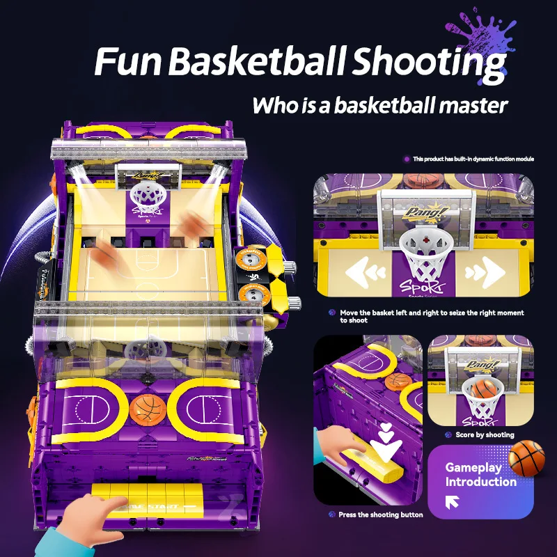 Em estoque xz009 técnica diversão máquina de jogo basquete blocos construção tijolos montagem modelo brinquedos para meninos conjuntos presente natal