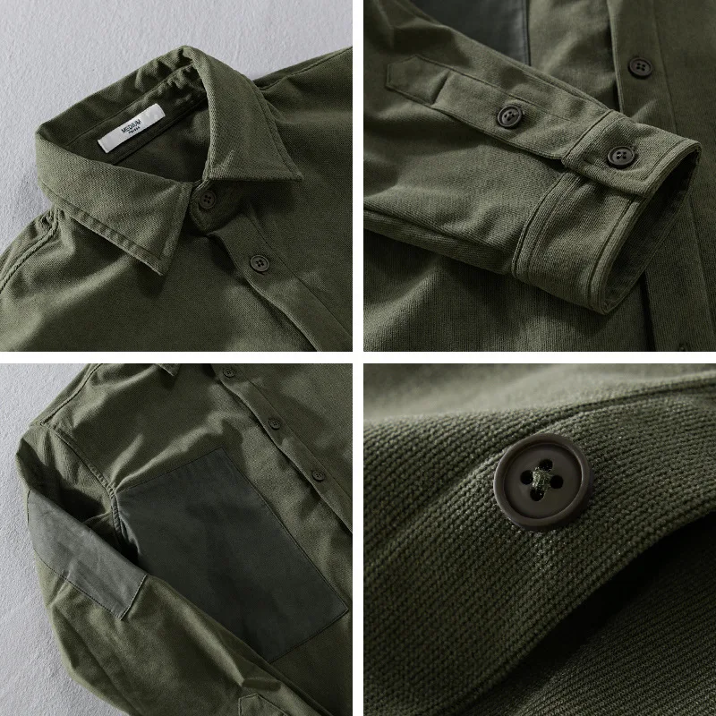 Retro Spring Autumn Corduroy New Patchwork Men's Polyester 100% Daily Casual Shirts For Men Loose High Street Clothes Tops