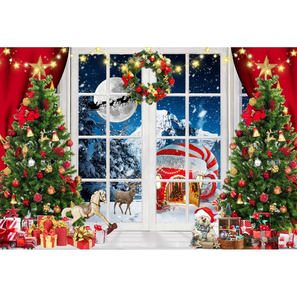 Winter Window Merry Christmas Backdrop Photography Xmas Tree Background Party Decor Baby Portrait Photographic Prop Photo Studio