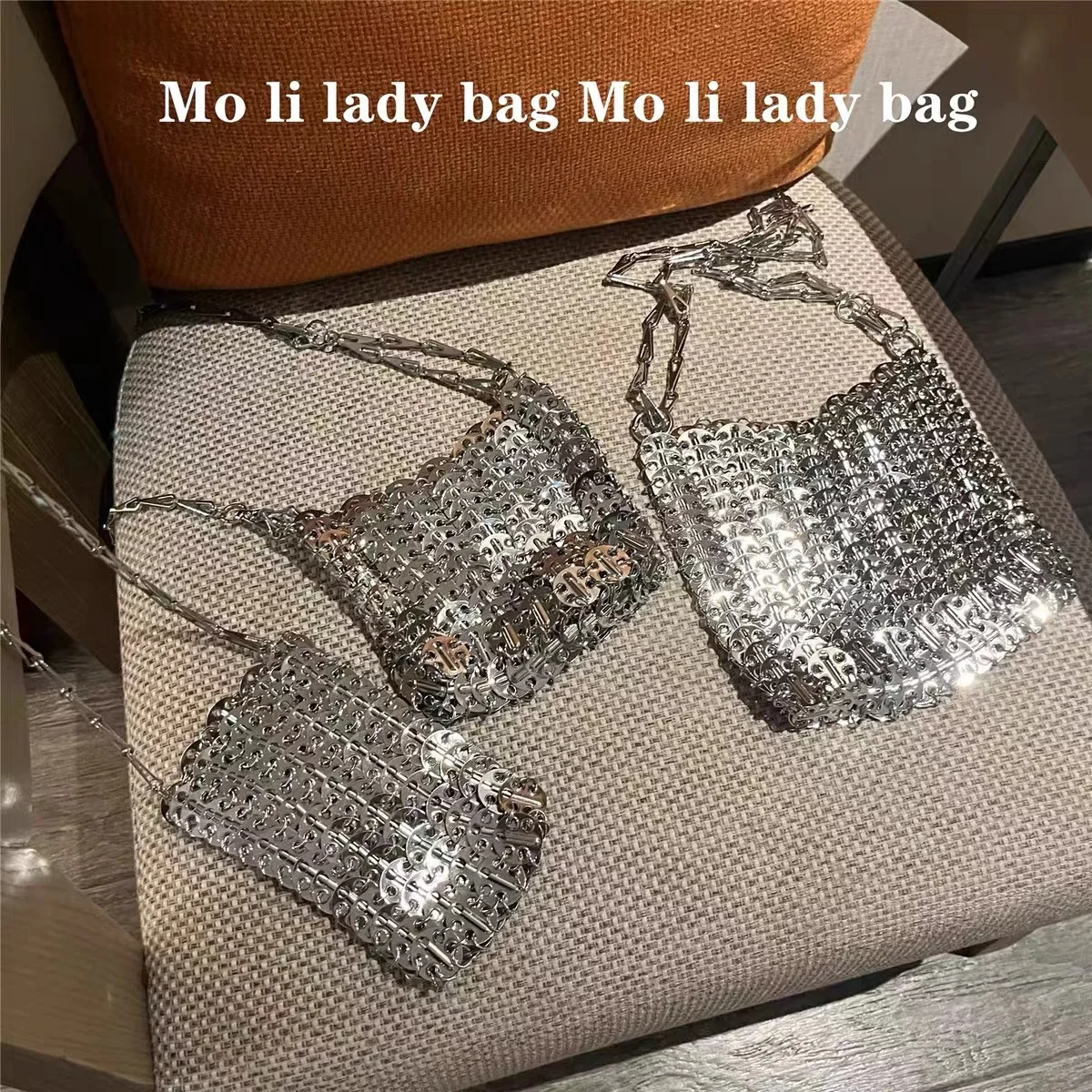 Bling Shiny Metal Sequined Woven Handmade Square Bag Women Fashion Handbag Lady Purse Shoulder Crossbody Bag Mobile Phone Bag