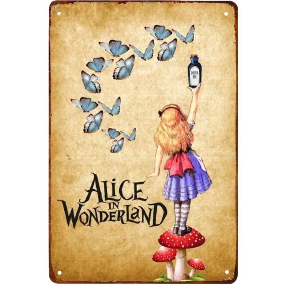 Alice;s Adventures In Wonderland Themed Metal Sign Reproduction Print, Vintage Style, Whimsical Tin Sign Wall Decor ;Alice In Wo