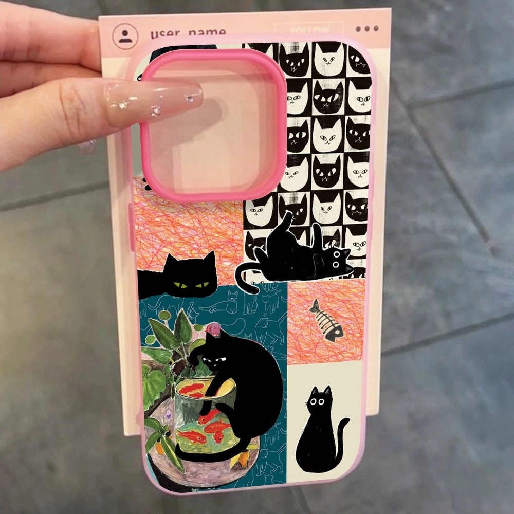 Für Samsung Galaxy A16 A15 A55 A35 A36 A56 S26 S25 S24 Ultra S23 S21 S22Plus Schwarze Katze Kunst-Kollage TPU Handyhülle Silikon-Cover – Detail 4