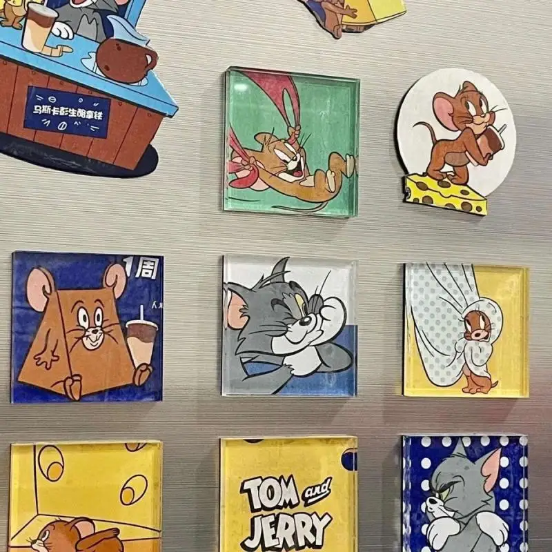 16PCS Kawaii Tom and Jerry Magnetic Refrigerator Sticker Acrylic Decoration Refrigerator Magnets Magnetic Stickers Gift For Girl