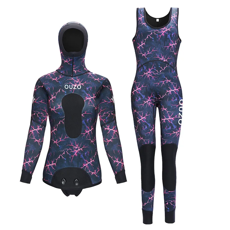 Spearfishing Wetsuits Women Men 3mm /1.5mm Neoprene 2-Pieces Hooded Super Stretch Diving Suit