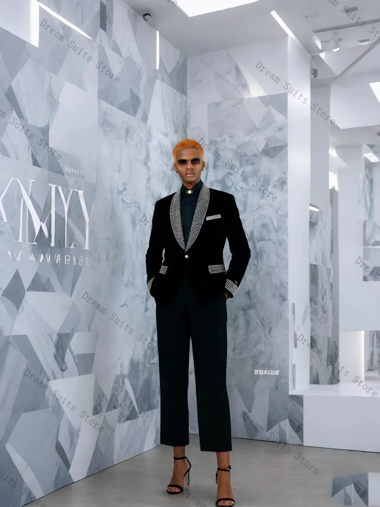 

Black Velvet Crystal Men Suit Set 2 Piece Blazer+Cotton Pants Trousers Customized Formal Office Jacket Wedding Tuxedos Prom Coat