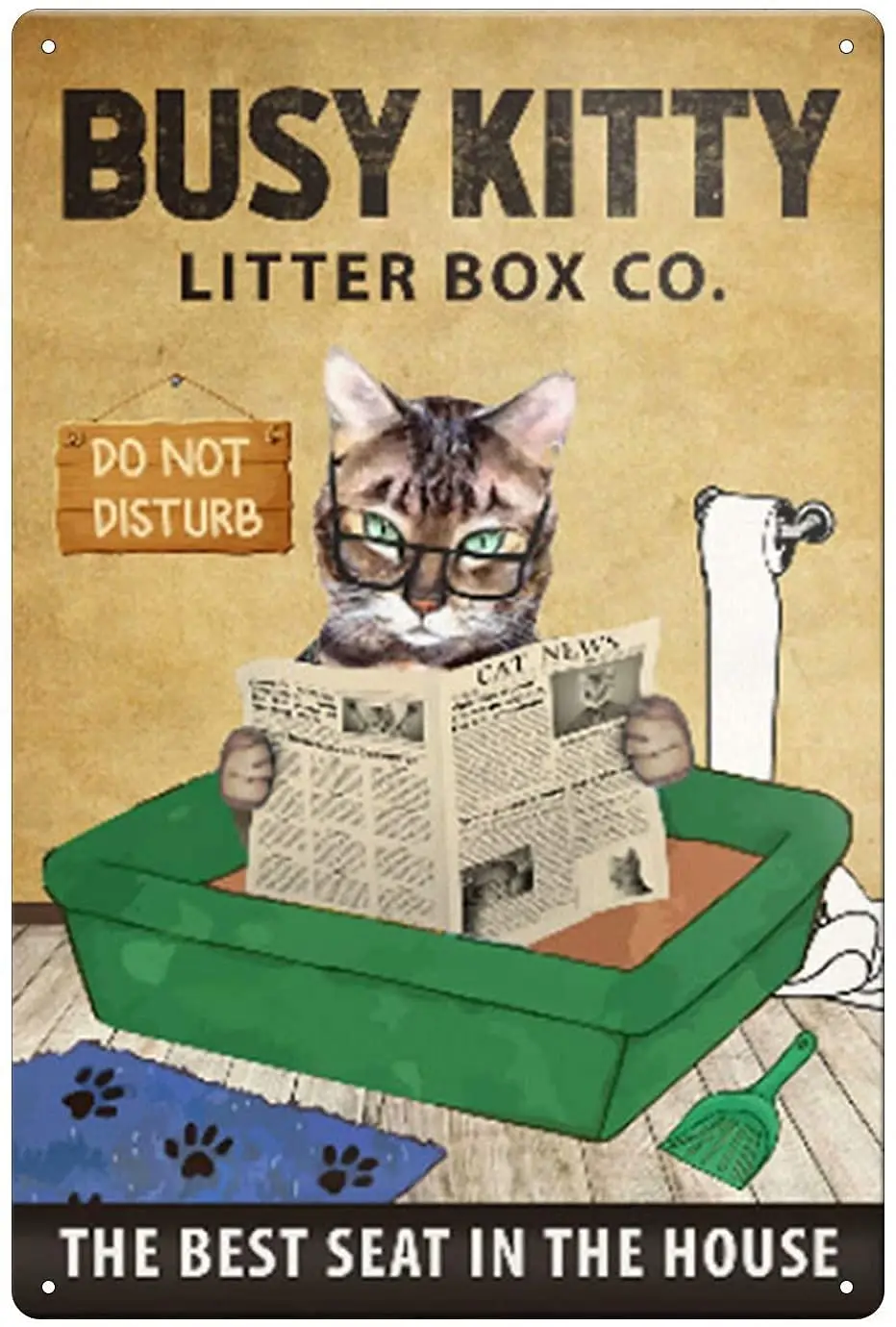 Busy cat litter box, 8x12 inch Metal Vintage tin sign, wall decor for bars, restaurants, cafes and bars sign sign sign sign