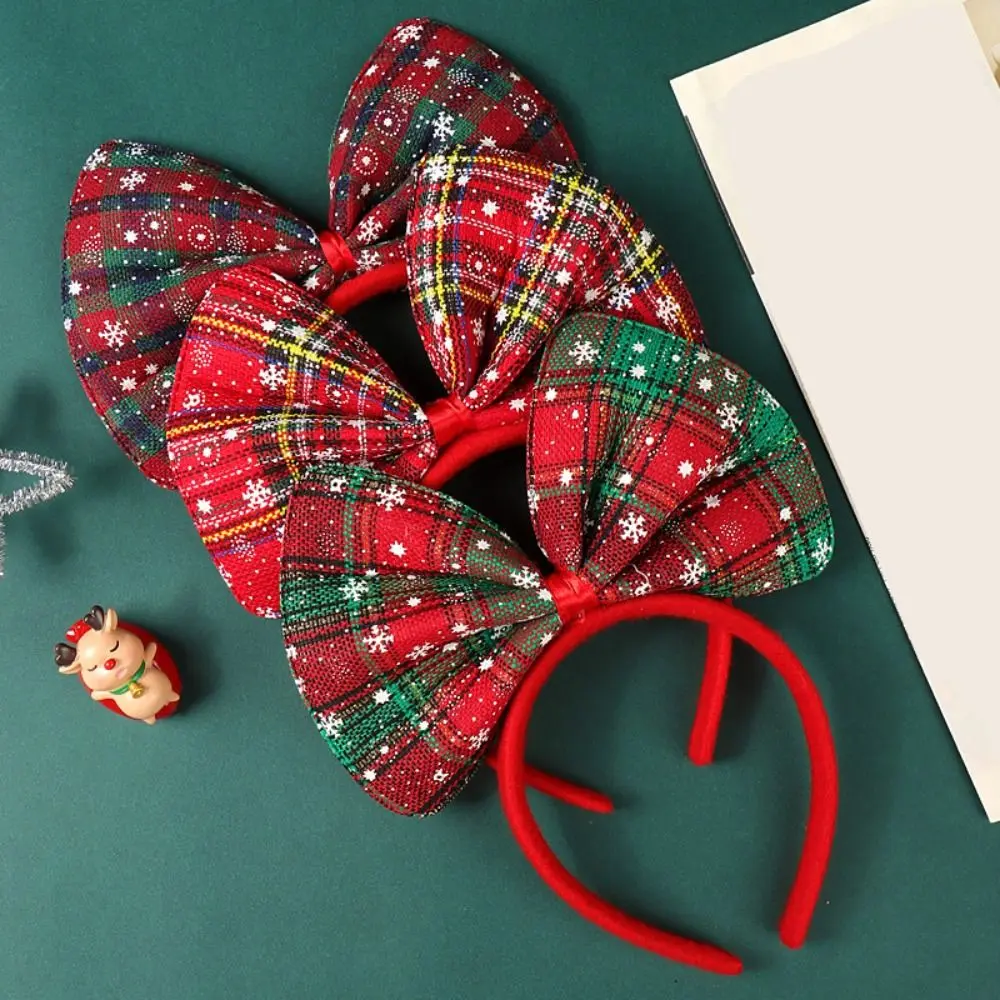 Блестящий обруч для волос с бантом, милый корейский стиль, рождественская тематическая повязка на голову, милый изысканный рождественский головной убор, аксессуары для костюмированной вечеринки