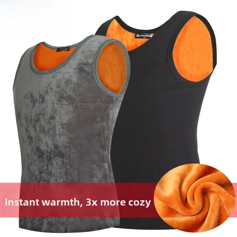 

Мужской двусторонний флисовый теплый жилет с круглым вырезом, утолщенный, из золотистого и кораллового флиса, для дома, для молодежи