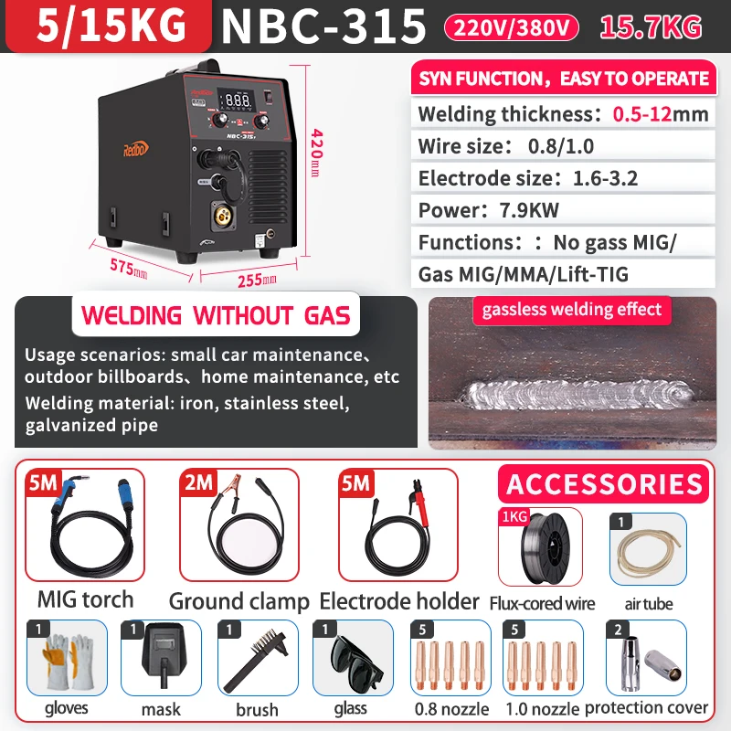 200Amp 220/380V Dual Voltage Multifunctional MIG Welder No Gas/MIG/MAG/MMA/TIG 5 in 1 Welder Industrial Welding Machine