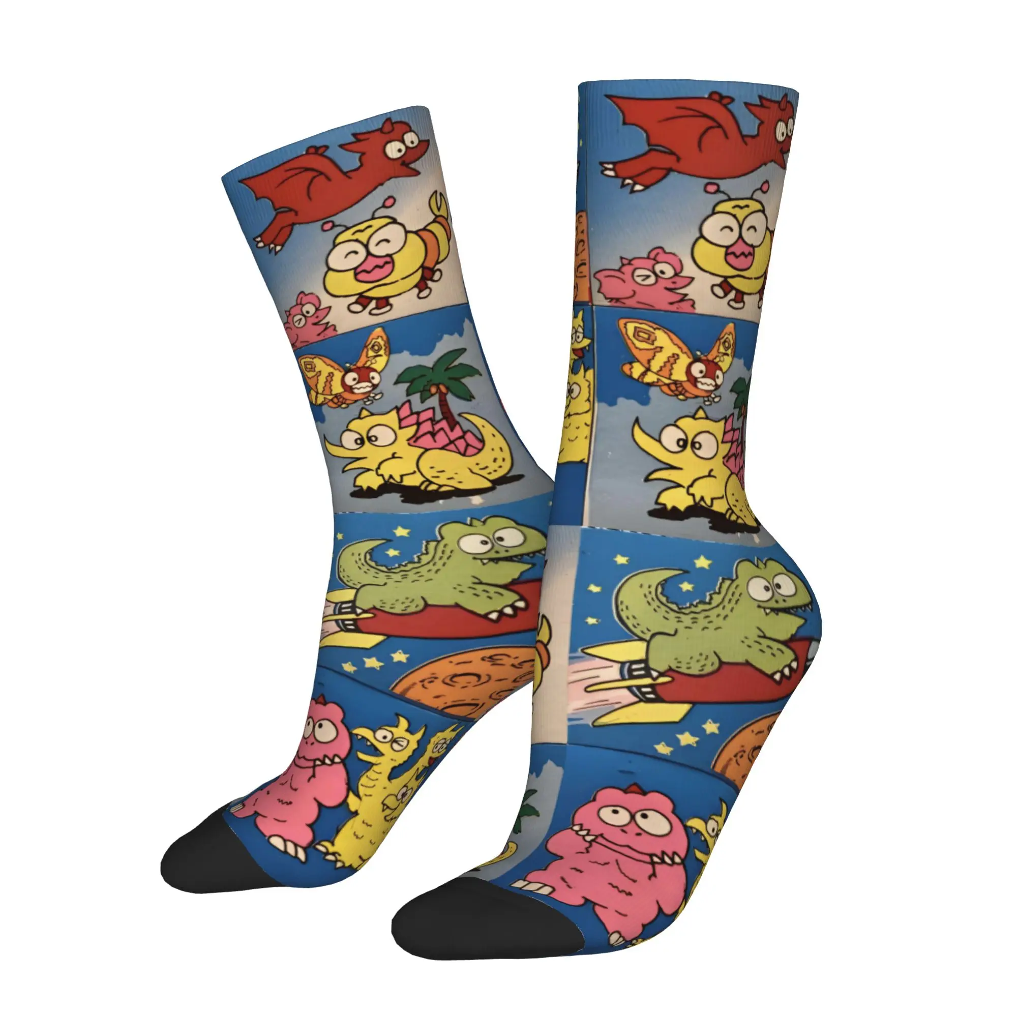 Harajuku Chibi Monster Island Buddies Basketball Socks 80s Polyester Long Socks for Unisex Breathable