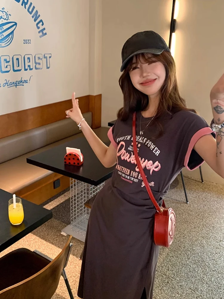 Ey round Ne imprimé T-shirt Dr femmes minceur décontracté tricoté jupe longue été Faion trajet Sle a-ligne Dr