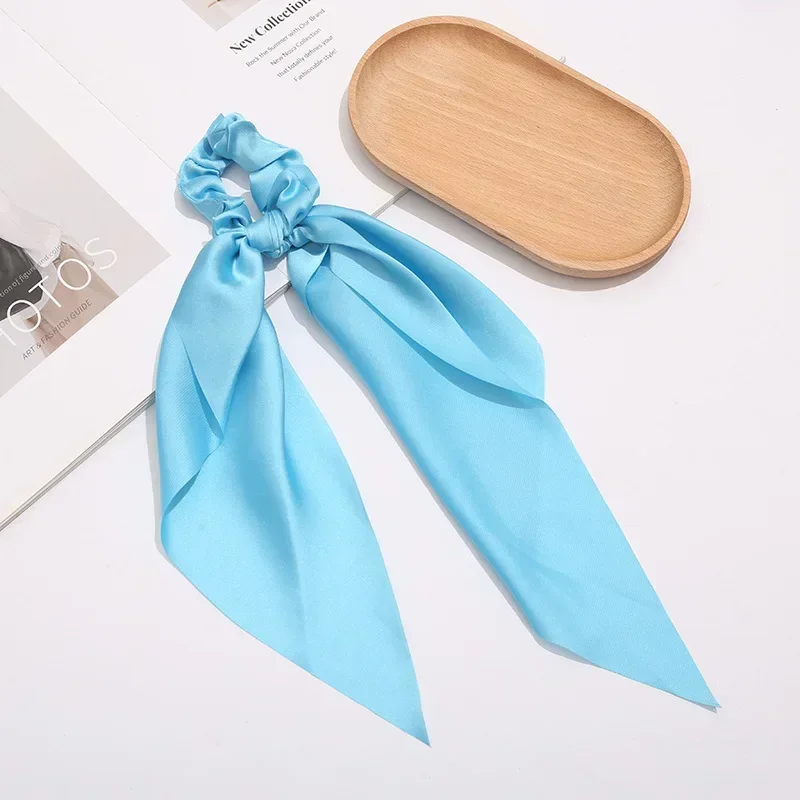 Fashion Korean Solid Color Scrunchies Long Hair Ties for Women Ponytail Scarf Sweet Elastic Hair Band Hair Accessories Headwear