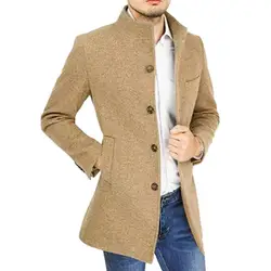 Autumn Winter Fashion Men Slim Fit Long Sleeve Cardigans Men Stand Collar Woolen Coats Business Casual Jacket Men Wool Outwear