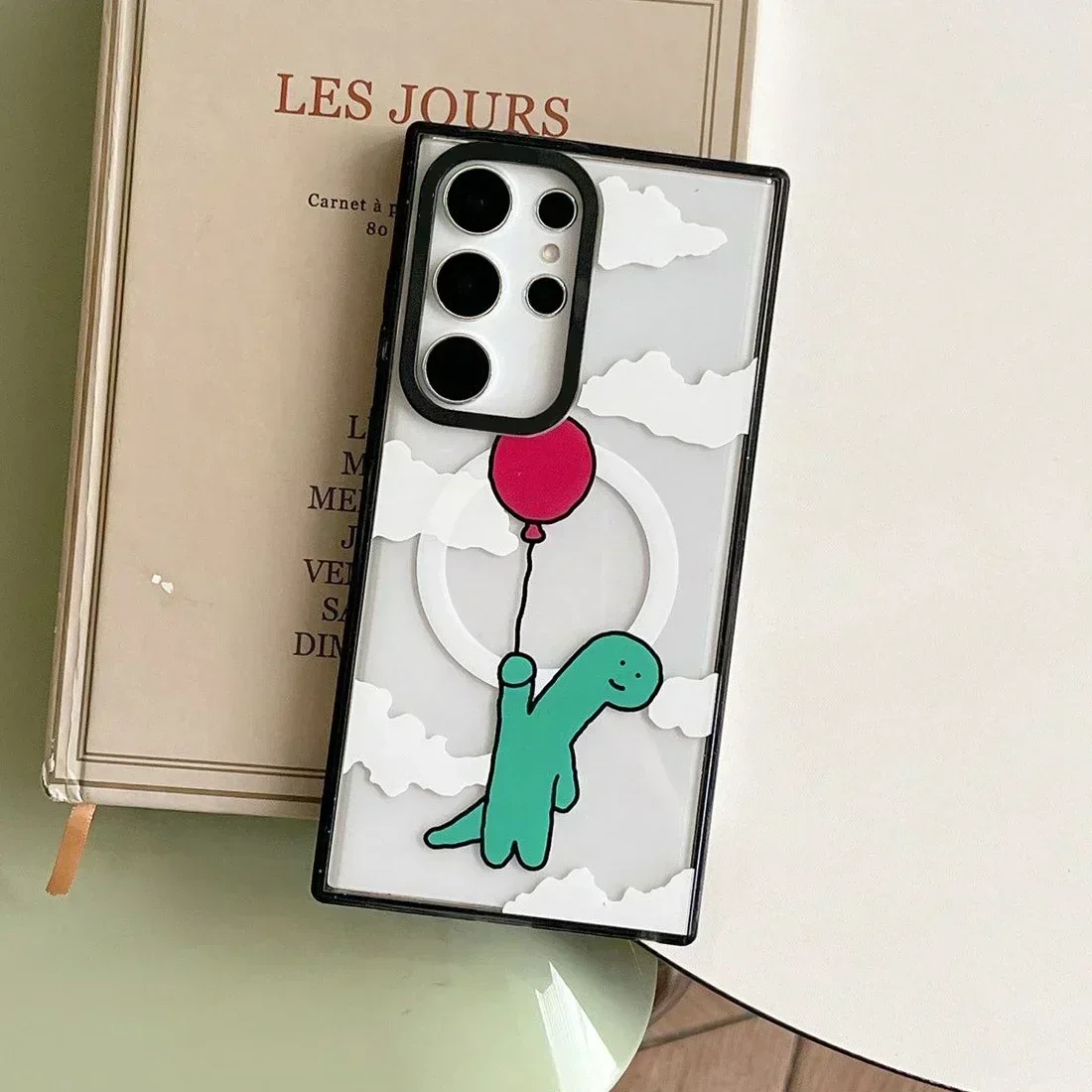 Dinosaur Magnetic Acrylic Black Border Magnetic Case for Samsung Galaxy S25 S24 S23 Ultra Plus S25+ S25U Protective Cover
