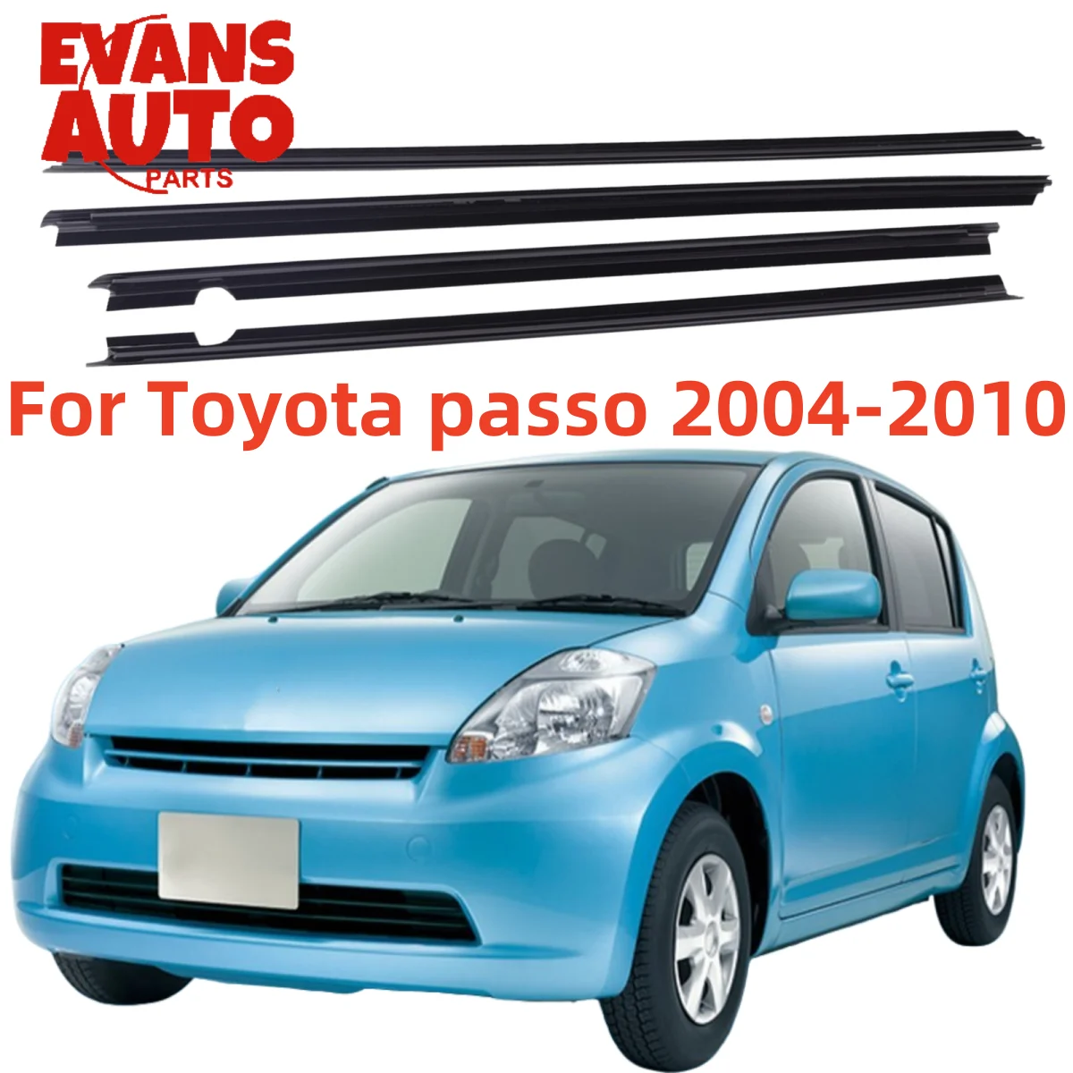 4Pcs Car Window Weatherstrip Black For Toyota Passo 2004-2010 68161-B1010 68162-B1010 68164-B1010 68463-B1010
