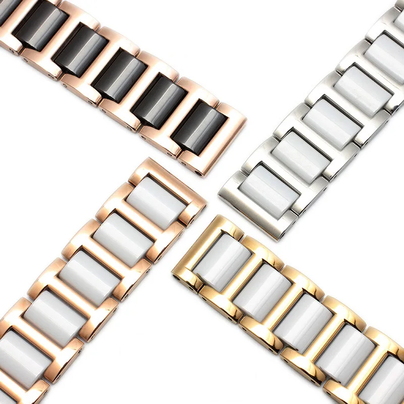 Watch Band Ceramic Bracelet in Stainless Steel Watchband Strap White Women Man Fashion Wristwatches 12 13 14 15 16 17 18 20 22mm