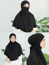 Ramadan Breathable Ironless Hijabs Long Instant Hijab Woman Ready To Wear With Face Masks Ready to Wear Hijabs