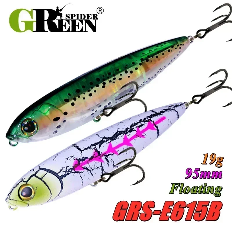 Green spider Top water 95mm 19g Bleistift Bass Köder Oberfläche Angeln Hart köder schwimmende Wobbler Lockvogel alle zum Angeln