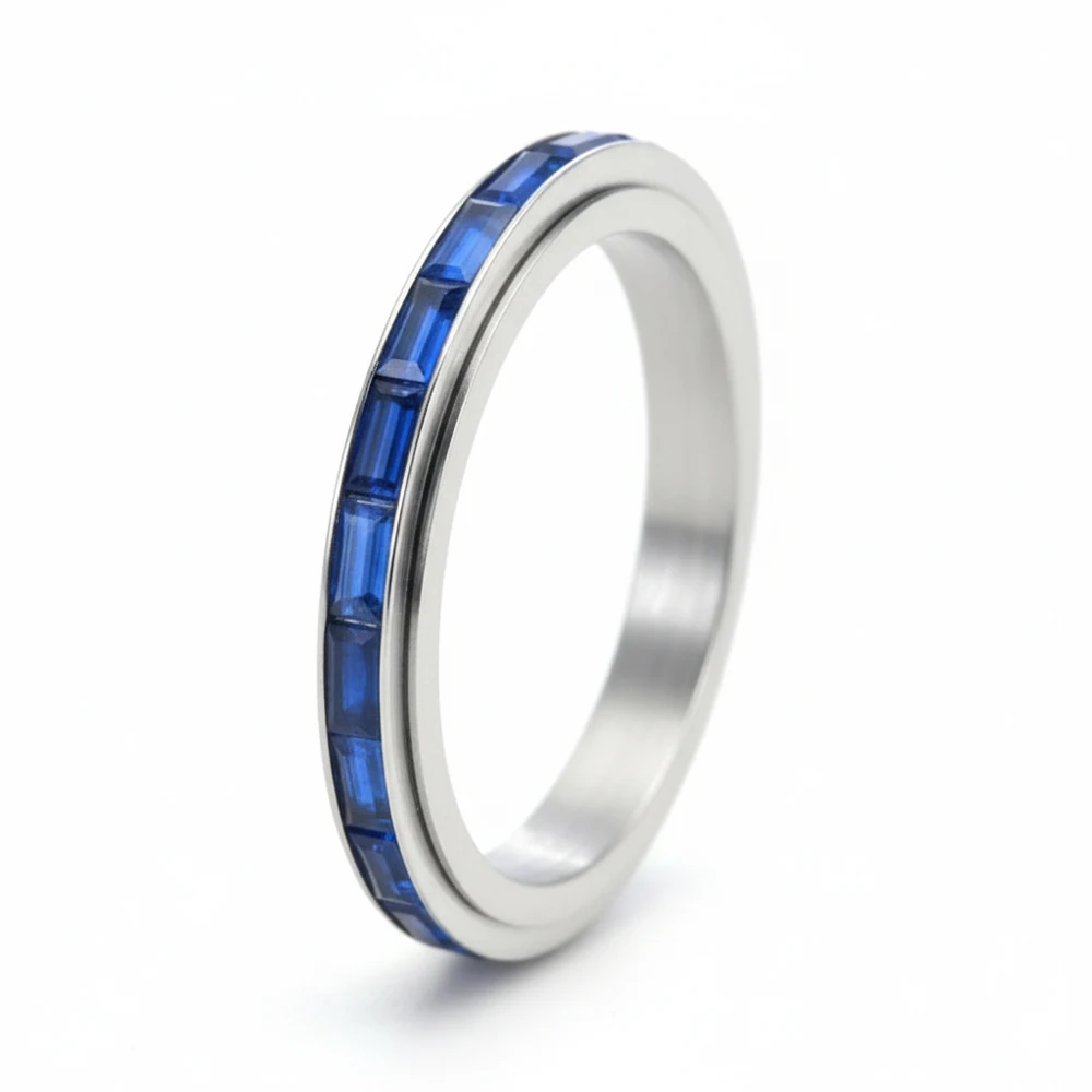Bunter 3 mm drehbarer stapelbarer Ring für Damen, klassischer 316l-Titanstahl, volles Ewigkeitsband, Schmuck, Geschenk mit CZ-Stein