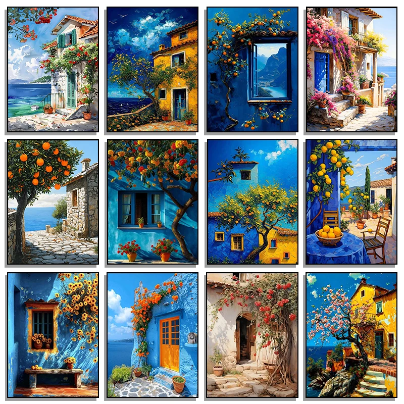 Pósteres al óleo de paisaje natural hermoso, el árbol en el rincón de la pared, lienzo, pinturas e impresiones para decoración de sala de estar y dormitorio