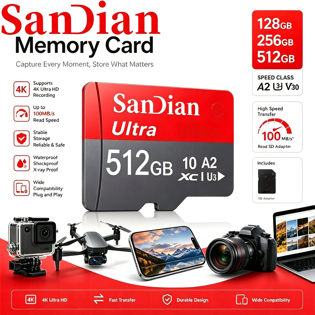 Secure Memory Card 128GB 64GB 32GB TF Cards Micro TF SD Card SD Cards V30 4K for Desktop/Drone Camera/Router/Camera/E-Reader
