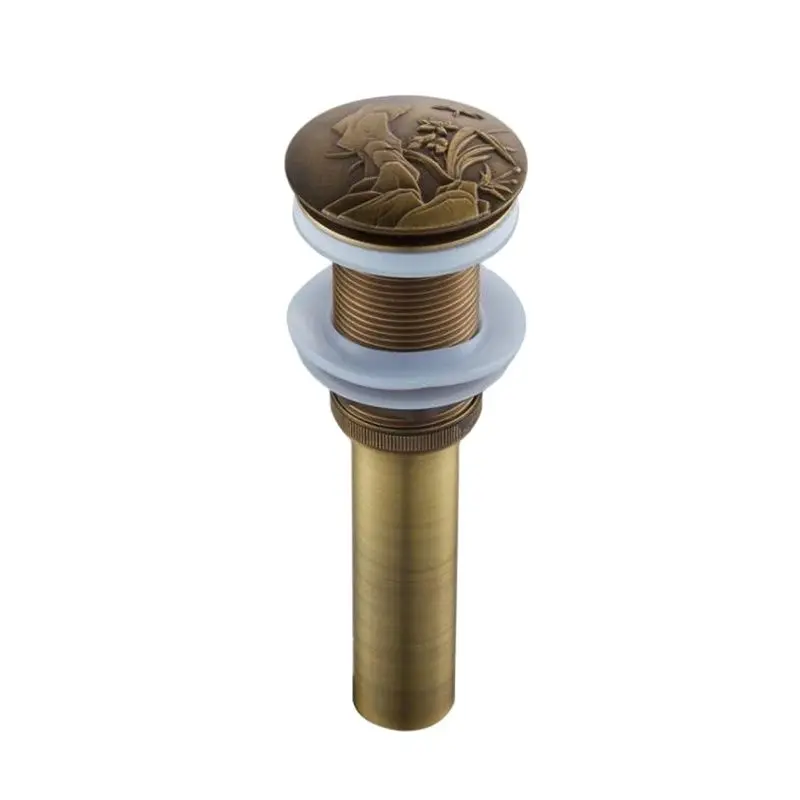 1pc Artistic Bathroom Basin Lavatory Sink Pop Up Drain with Round Carved Cover Brass Antique Hand-drawing Bathroom Accessories