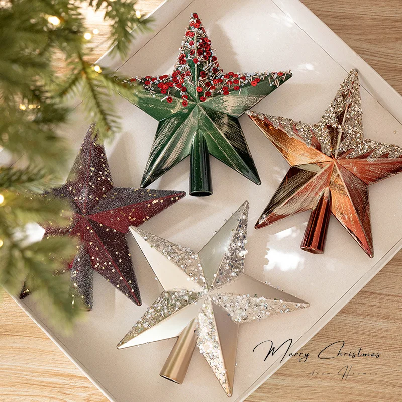 

New Christmas Tree Top Star Decorative Pendant Creative Retro Top Glitter Decoration Arrangement Home Mall Shop Showcase Layout