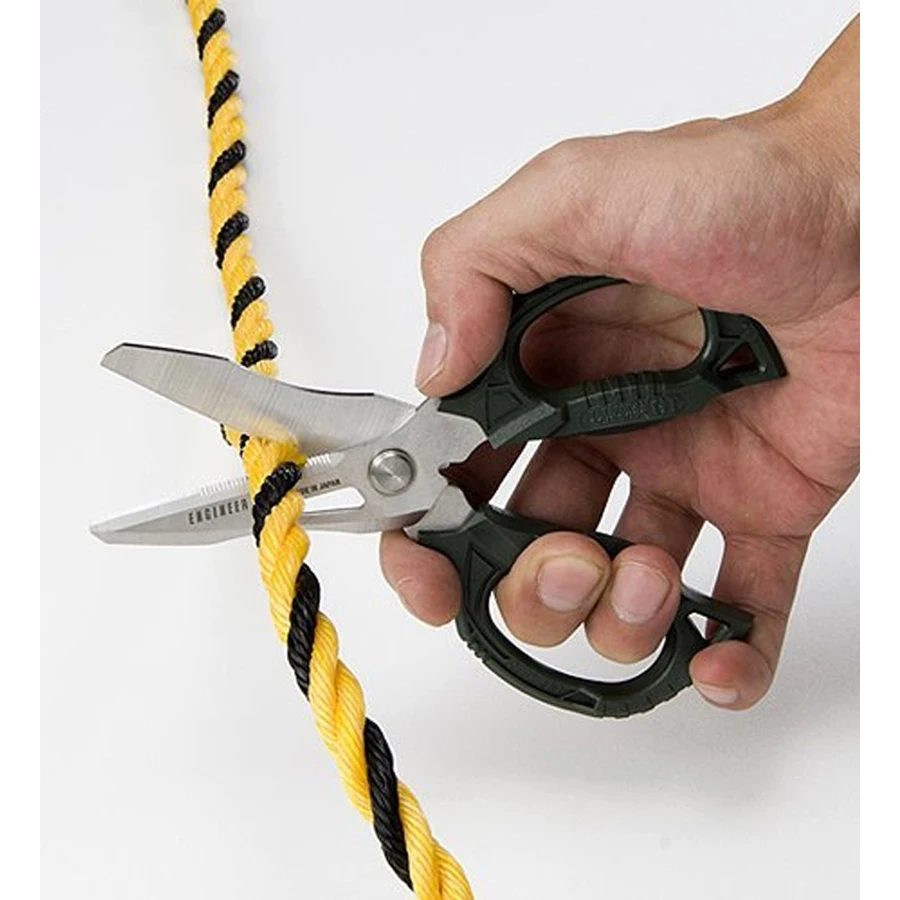 ENGINEER Compact Electrician Scissors (Cuts Carpet, Leather, Solid Copper Wire,Cable, CDs, Thick Rope Etc) Made in Japan PH-55