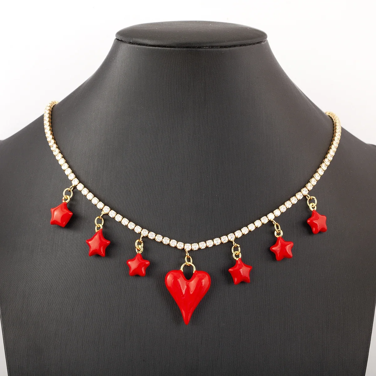 Nidin Classic New Design 5 Styles Choice Enamel Red Heart/Star Charm Pendant Necklace For Women Female Fashion Versatile Jewelry