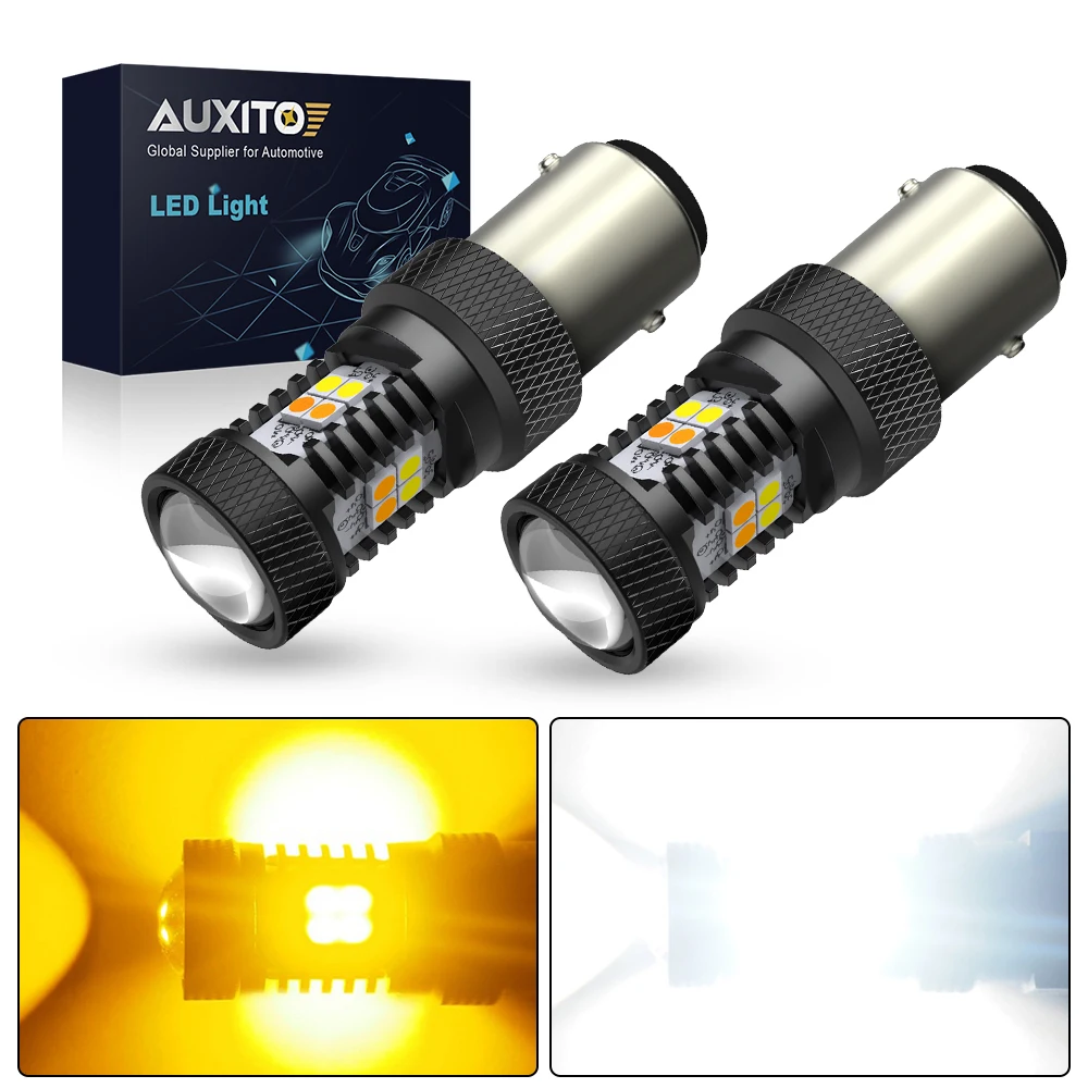 AUXITO 2Pcs Dual Color Switchback 1157 BAY15D P21/5W LED Light Bulbs 7443 T20 W21/5W 3157 P27/7W Turn Signal Parking Lamp DRL