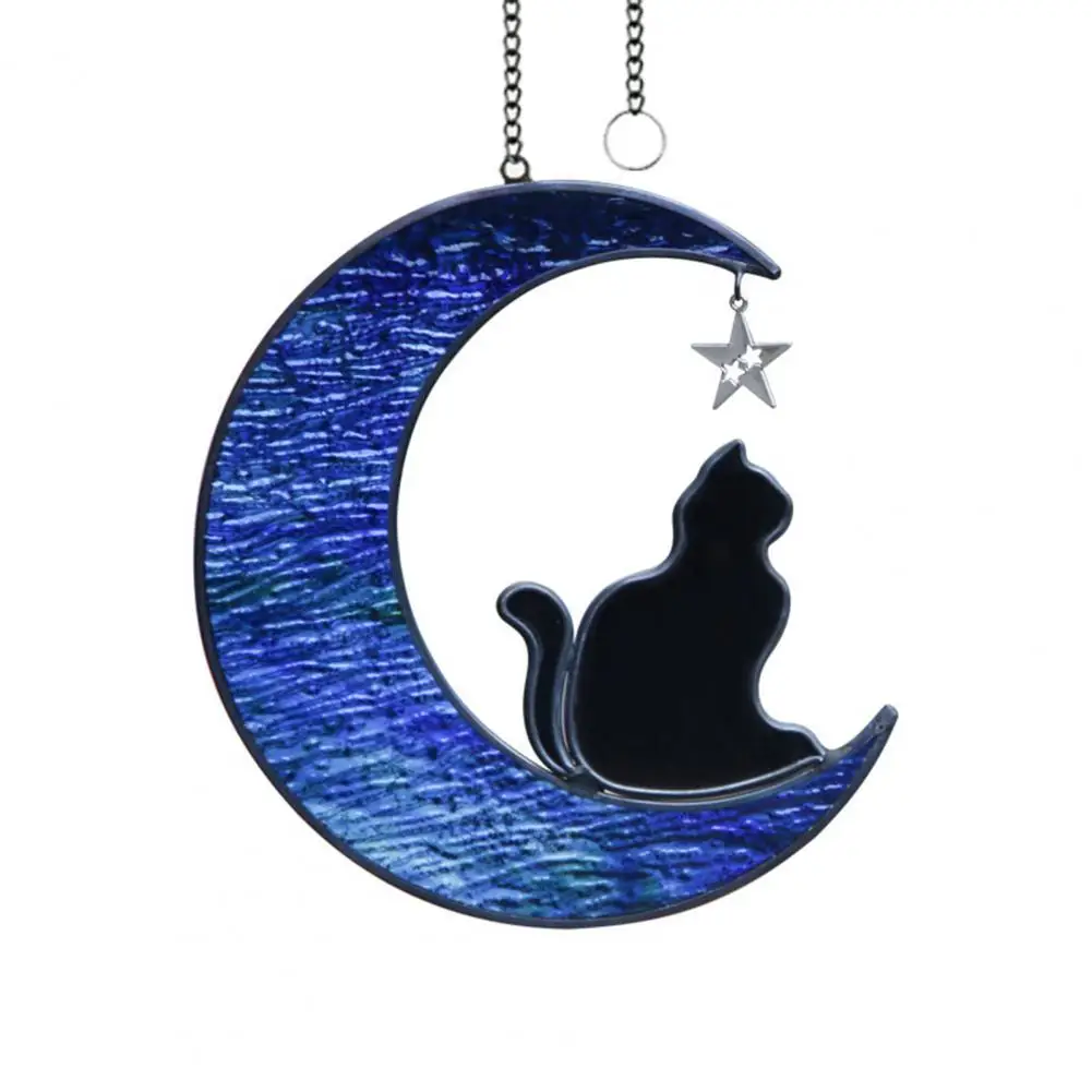 

Moon Cat Hanging Ornament Stained Glass Moon Decoration Charming Stained Glass Cat Hanging Decoration Moon Star Design Elegant