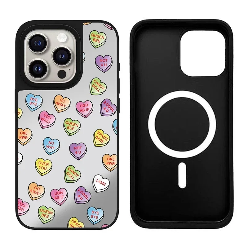 

Colorful Hearts iPhone 11 12 13 14 15 16 Pro Max Mirror Surface MagSafe Case Cover Shell for IPhone 16 Pro Max