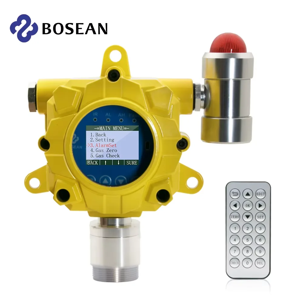 BOSEAN Industrial Fixed Gas Detector Wall‑mount Gas Monitor Sound Light Alarm With Infrared Remote Control for CO H2S O2 LEL CH4