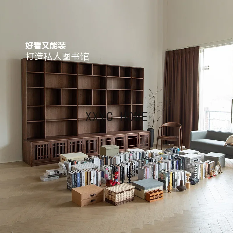 Black Walnut Bookcase Living Room Integrated Wall Floor Storage Cabinet Study Storage Bookcase