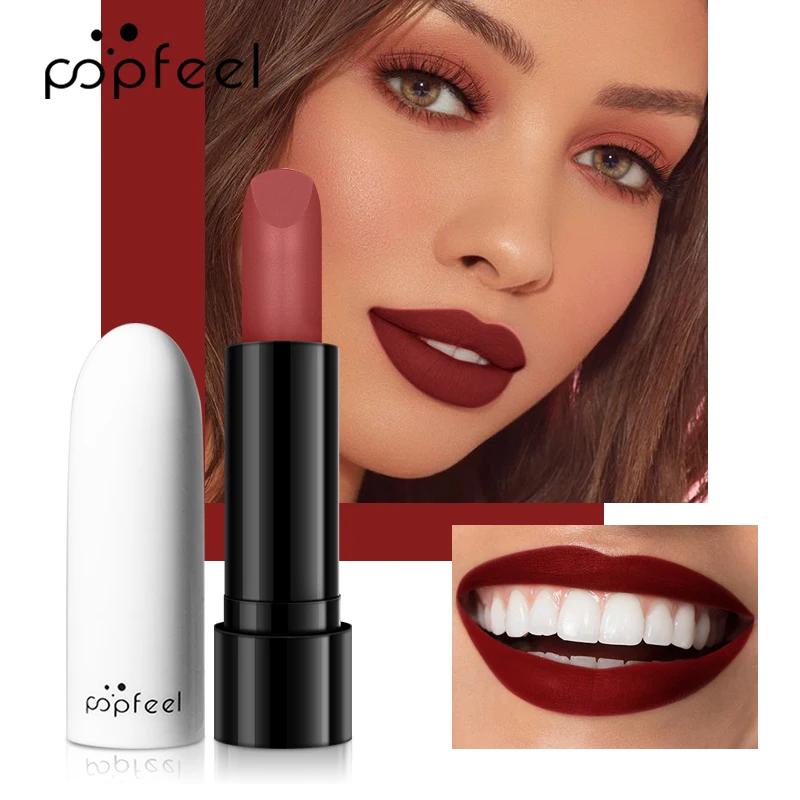 POPFEEL 5 Color Lipstick,  Matte Moisturizing Lipstick, Long-Lasting Dark Red Purple Brown Orange Red