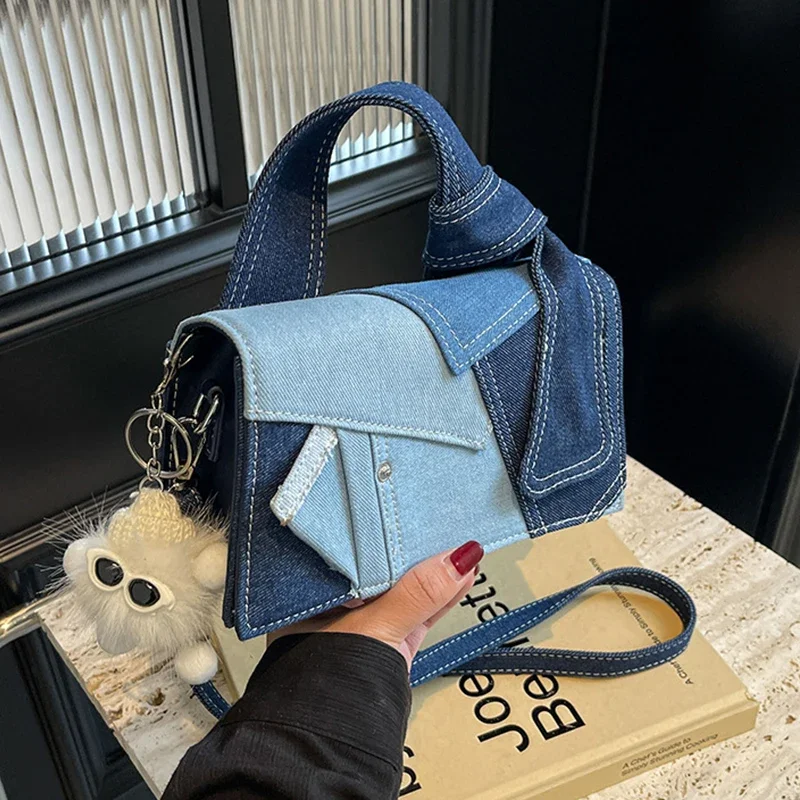

Denim Crossbody Bag Cowboy Shoulder Handbag Adjustable Strap Magnetic Buckle Stylish for Women