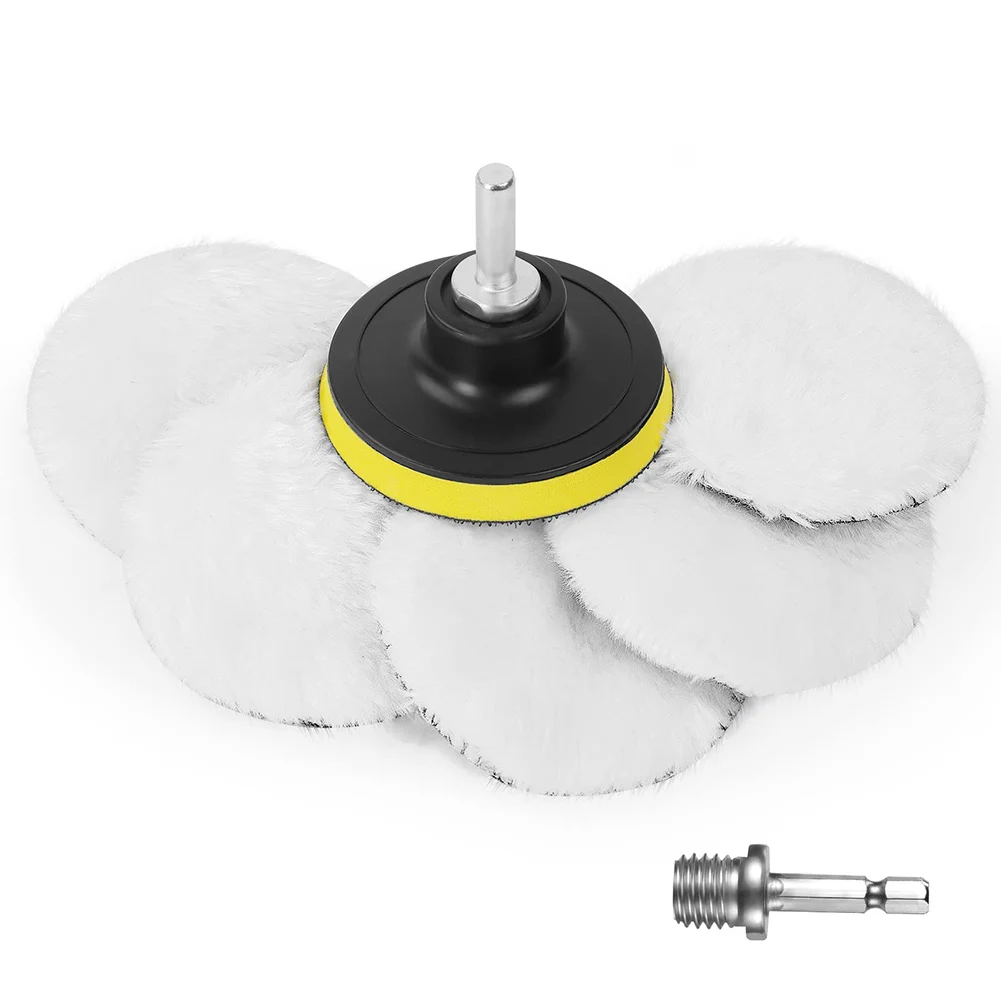 8Pcs/Seet Wool Polishing Pad With Drill Bit Adapter And Hex Shank Drill Bit Adapter Buffing Polishing Pads Car Paint Floors