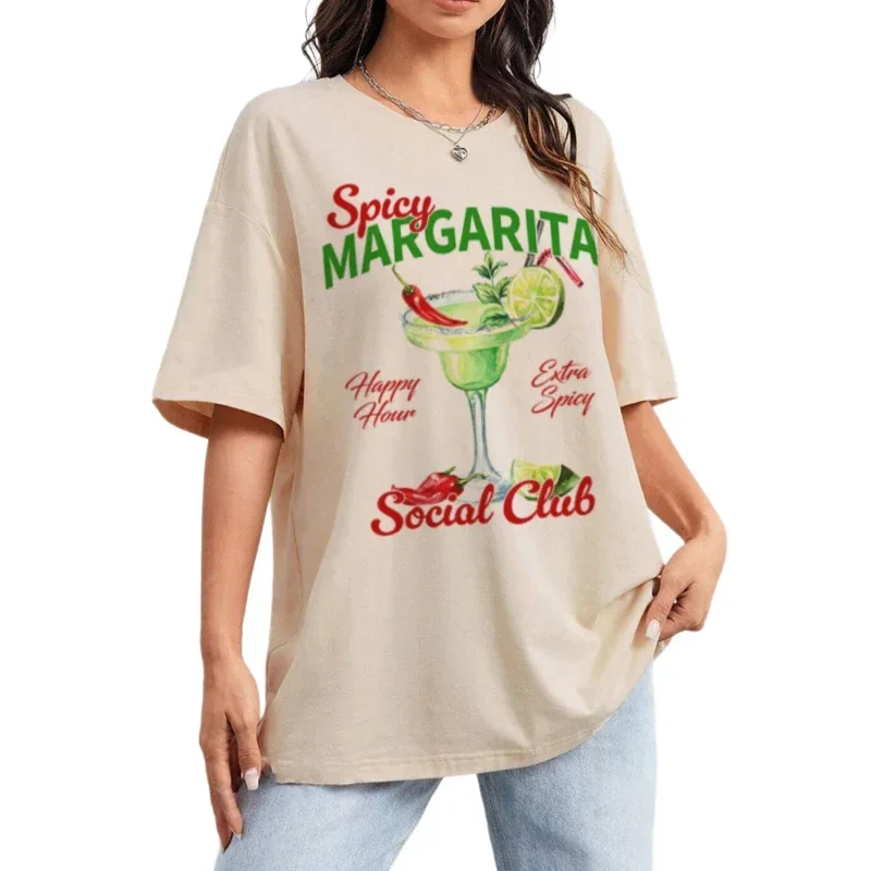 Spicy Margarita Grafik-T-Shirts für Damen, Vintage-Stil, ästhetisches Alkoholgetränk-T-Shirt, Retro-Cocktail, lose bedruckte T-Shirts, Unisex, Top-Geschenk
