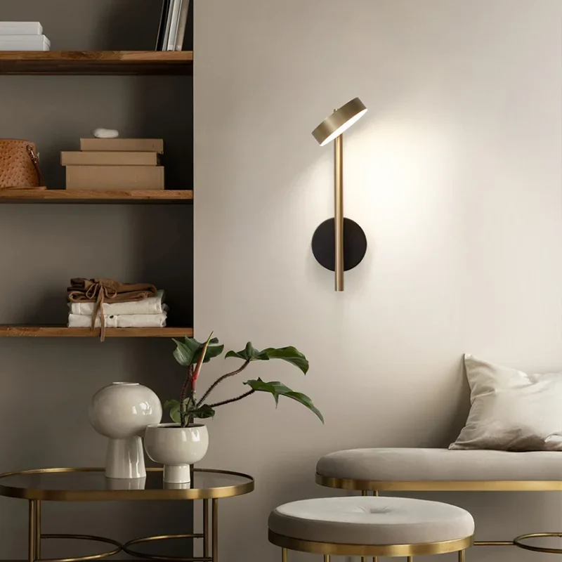 Lámpara de pared moderna y sencilla, luz nórdica de lujo, creativa, LED, Decoración de cabecera para dormitorio, sala de estar, estudio, puede girar